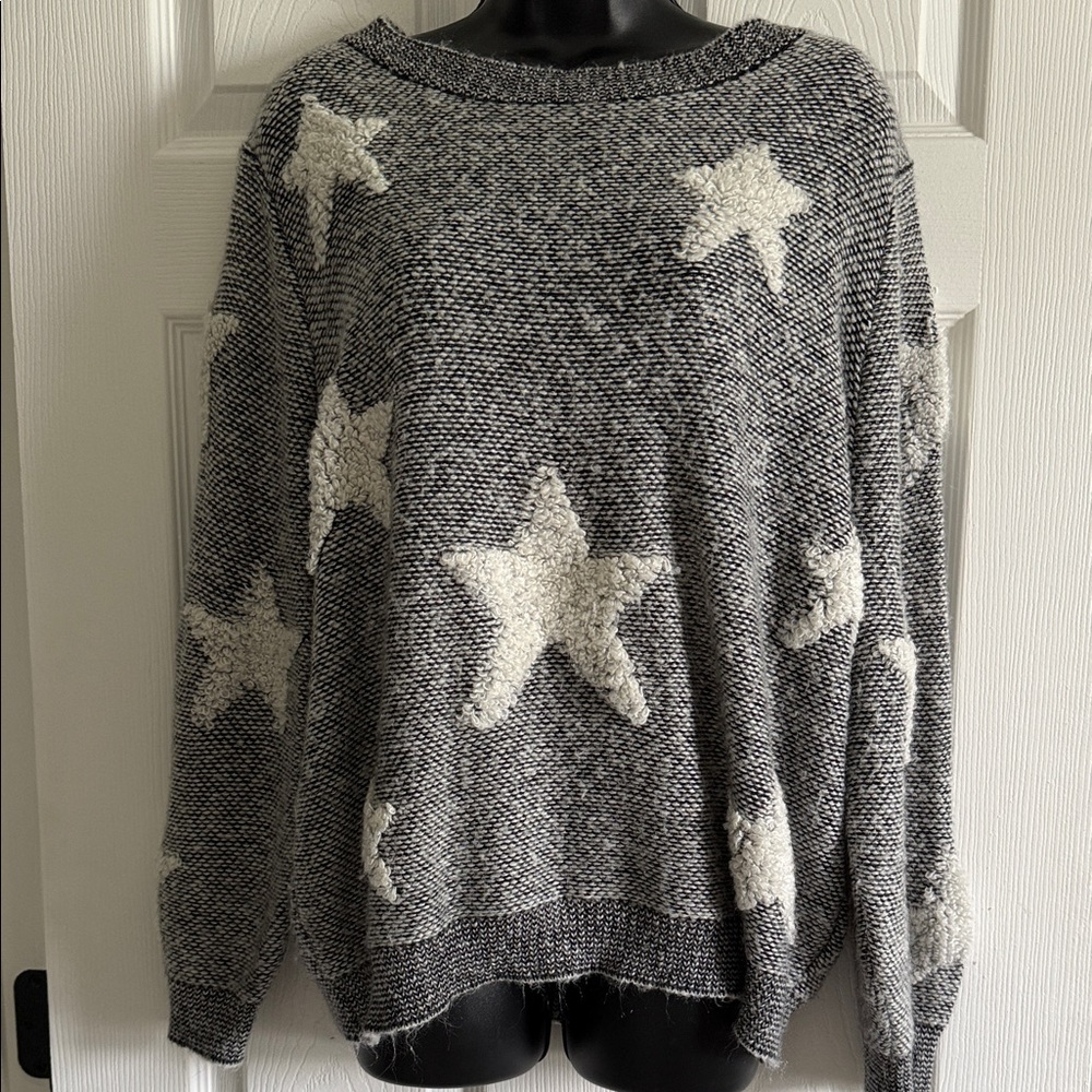 Altar'd State Gray & White Star Crew Neck Sweater